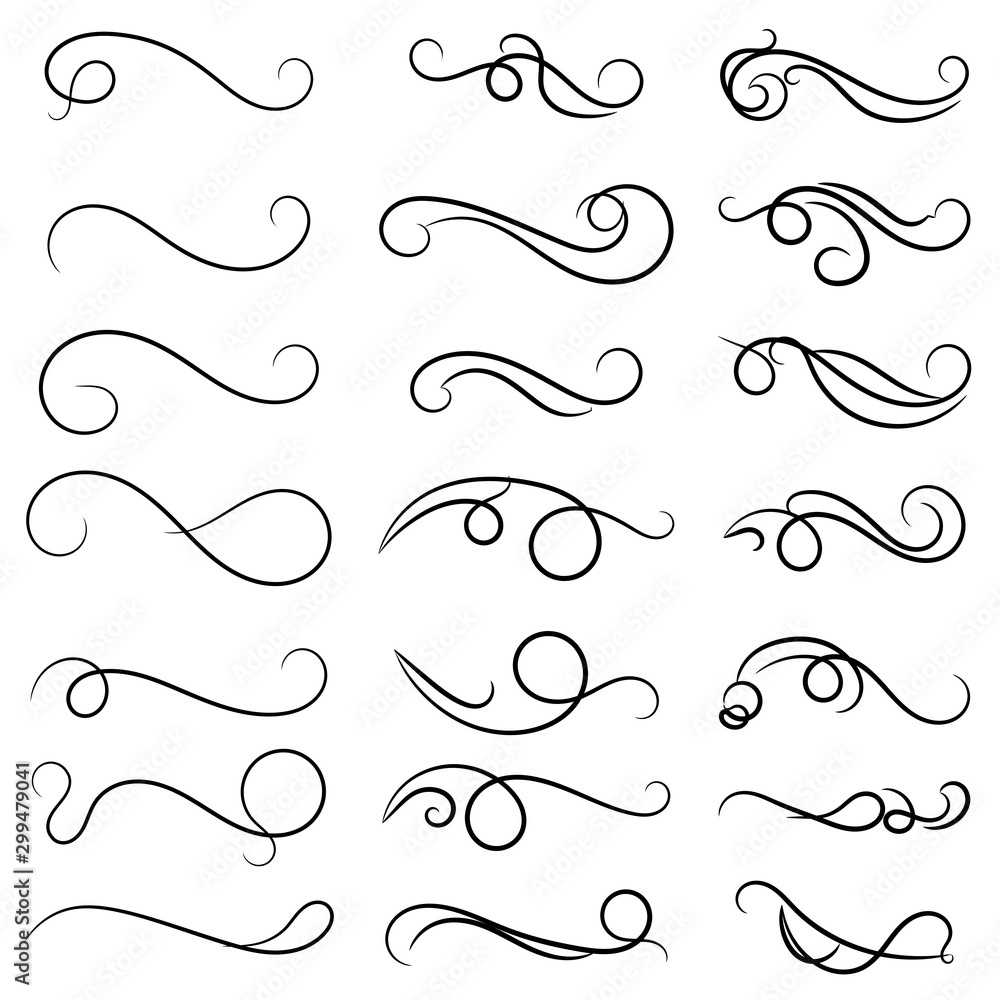 set of borders and swirl dividers decorative elements isolated on white for design