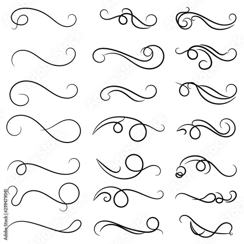 set of borders and swirl dividers decorative elements isolated on white for design