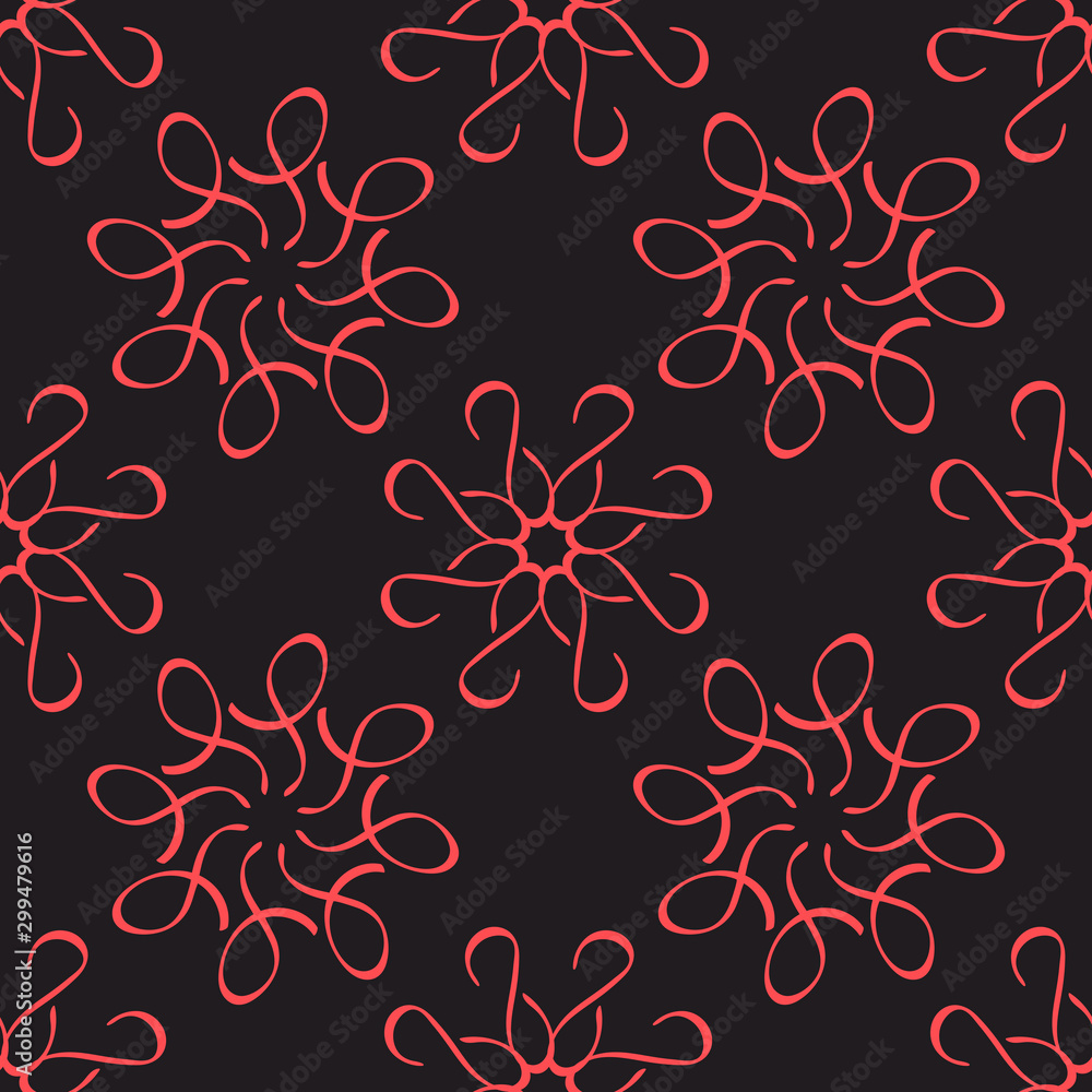 Seamless free hand drawn background . Decorative motif with intersecting abstract floral elements. Symmetrical monochrome pattern.