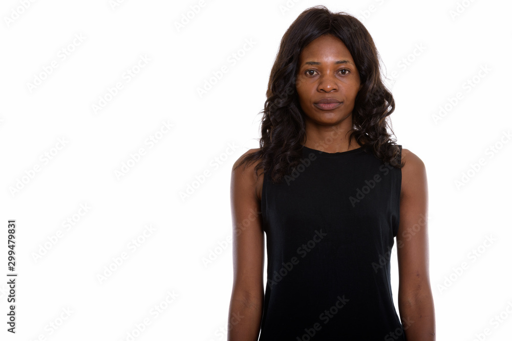 Studio shot of young beautiful African woman with wig Studio shot of young beautiful African woman with wig