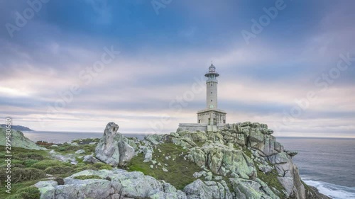 View of Lighthouse called Faro de Punta Nariga, Galicia, Spain (time lapse video)