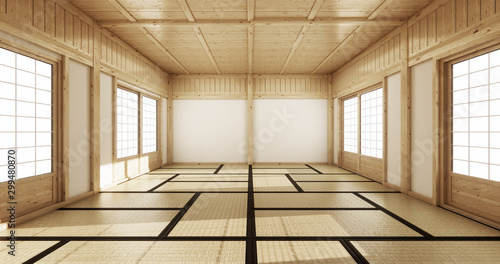 Photography Empty yoga room inteior with tatami mat floor.3D rendering