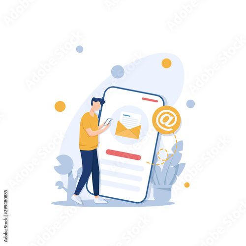 Notification of a new email on mobile phone or smartphone. Mail icon,Email and small individuals