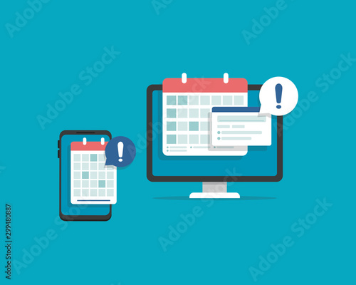 Calendar date alarm as deadline notification on computer screen
