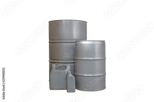 Barrel of oil on a white background. Container for engine oil of different sizes.