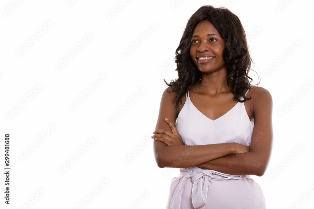 Studio shot of young beautiful African woman with wig Studio shot of young beautiful African woman with wig