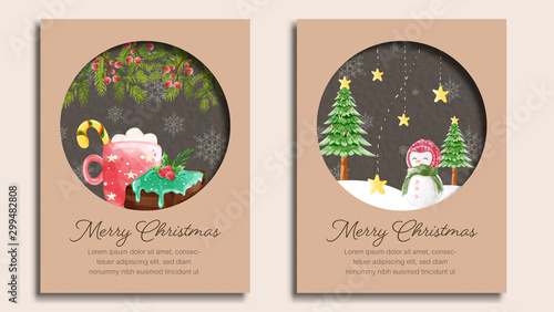 Set of Christmas cards watercolor painting style.