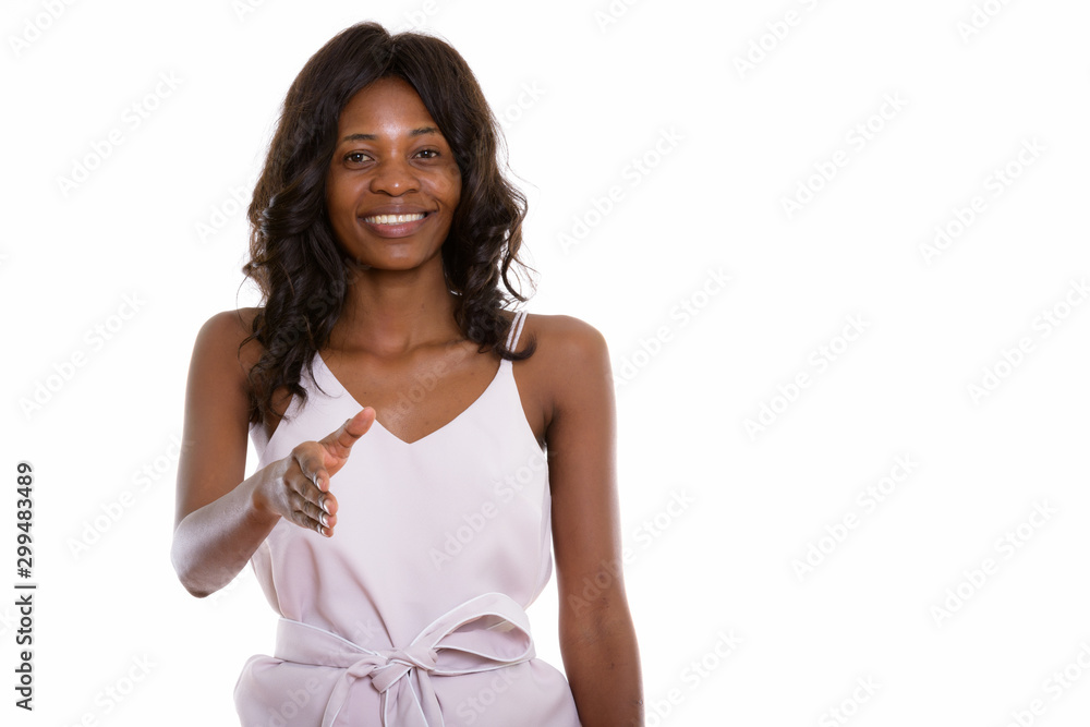 Studio shot of young beautiful African woman with wig Studio shot of young beautiful African woman with wig
