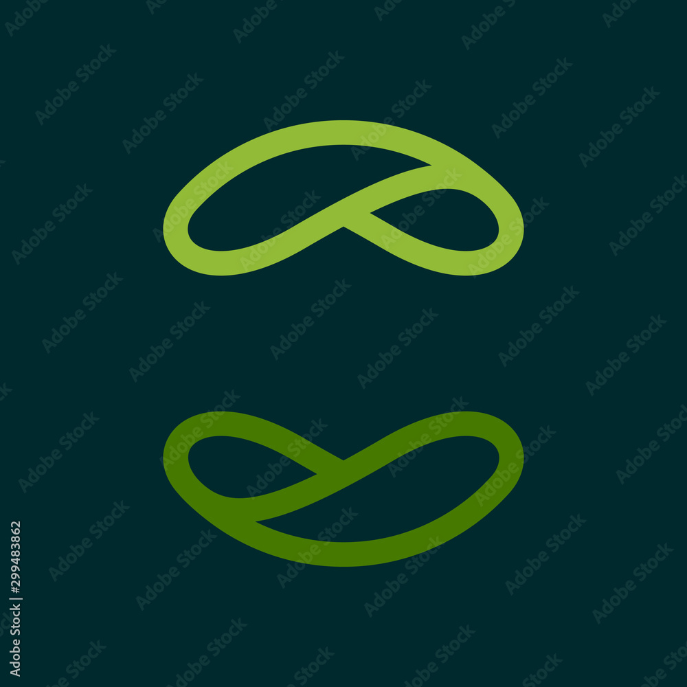 Obraz premium Eco line circle logo formed by twisted green leaves.