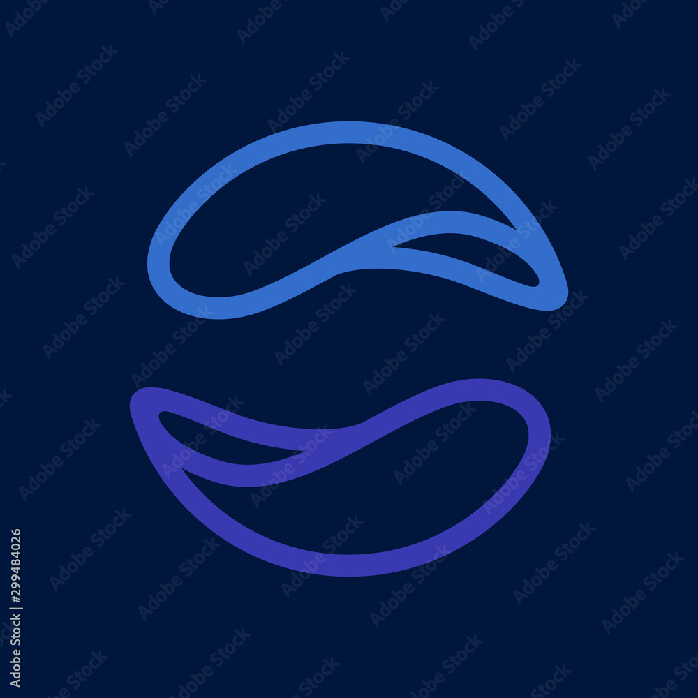 Eco line circle logo formed by twisted blue drops. Eco line circle logo formed by twisted blue drops.