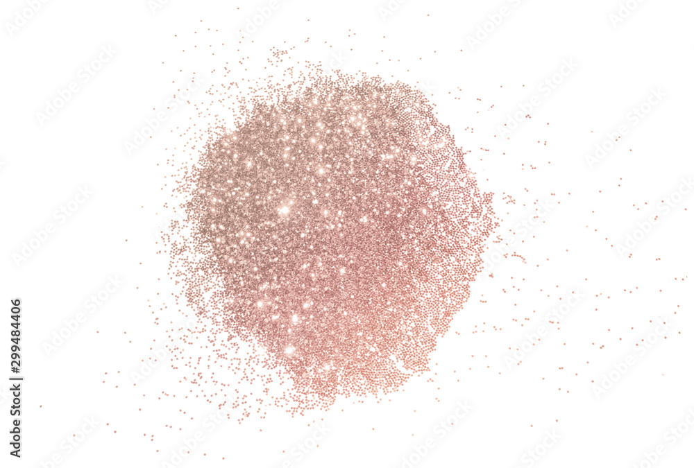 Blurry background with rose gold glitter on white
