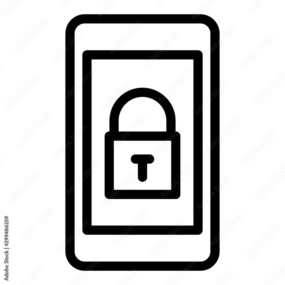 Locked smartphone icon. Outline locked smartphone vector icon for web design isolated on white background Locked smartphone icon. Outline locked smartphone vector icon for web design isolated on white background