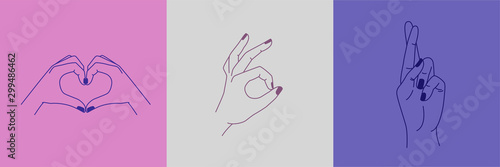Vector set of abstract logo design templates in simple linear style - hands in different gestures
