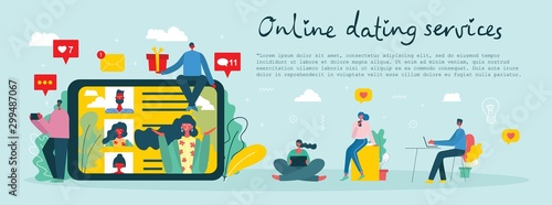 Vector illustration concept flat design of online dating services background in the flat design