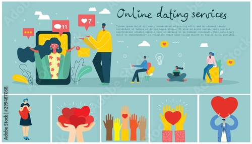 Vector illustration concept flat design of online dating services background in the flat design
