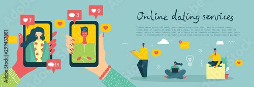 Vector illustration concept flat design of online dating services backgrounds in the flat design