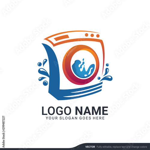 Modern laundry services logo design. Editable logo design