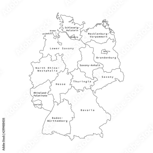 Vector outline administrative division map of Germany. Vector map.