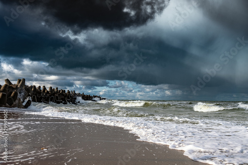 Breakwater in stormy day, Liepaja, Latvia.