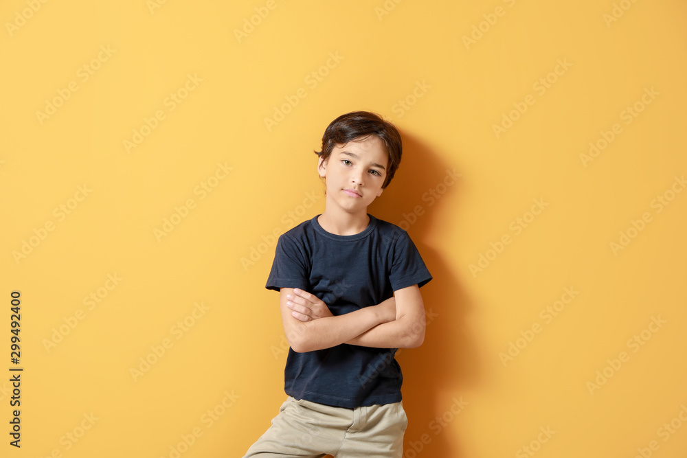 Cute little boy on color background Cute little boy on color background