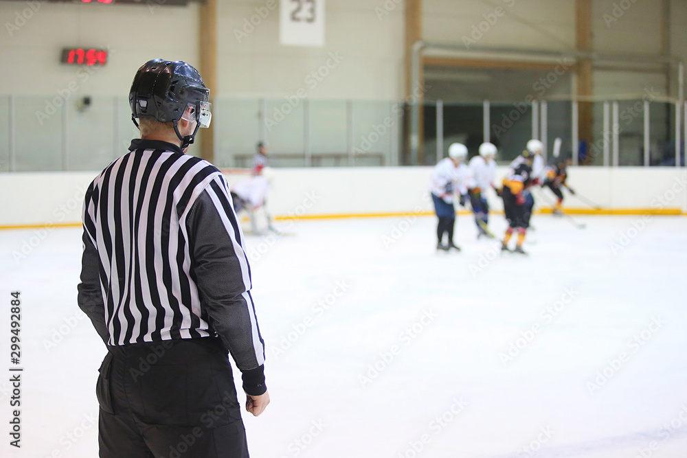 Referee looks on during ice hockey game