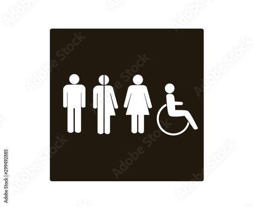 All gender restoom symbols. Male, female transgender, handicap, restroom or toilet sign, Vector illustration photo