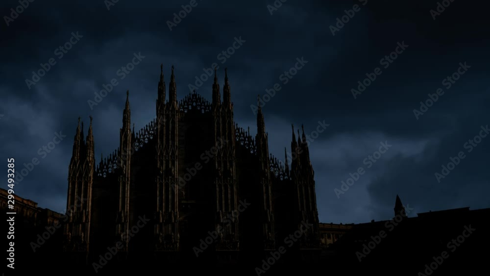 Milan: Gothic Cathedral in Piazza del Duomo, Thunderstorm and Lightning Time Lapse in Famous Landmark of Fashion and Design Capital of the World, Italy Milan: Gothic Cathedral in Piazza del Duomo, Thunderstorm and Lightning Time Lapse in Famous Landmark of Fashion and Design Capital of the World, Italy
