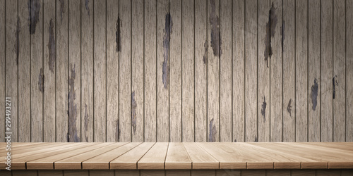 Colorful wooden platform background: wood wall.  ( 3D rendering computer digitally generated illustration.) photo