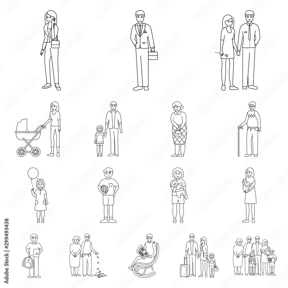 Vector illustration of happy and character logo. Set of happy and portrait stock symbol for web. Vector illustration of happy and character logo. Set of happy and portrait stock symbol for web.