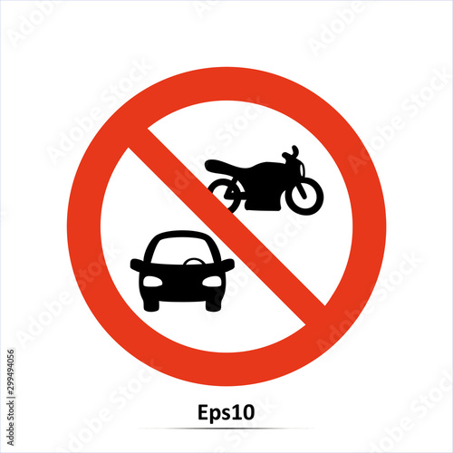 Sign no forbidden car and motorcycle. Vector Illustration. Red prohibition sign. Stop symbol