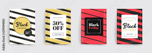Set of black friday sale brochures templates. Stripes covers design. Trendy colorful bubble shapes composition. Vector backgrounds. Applicable for covers, placards, posters, flyers and banner designs.