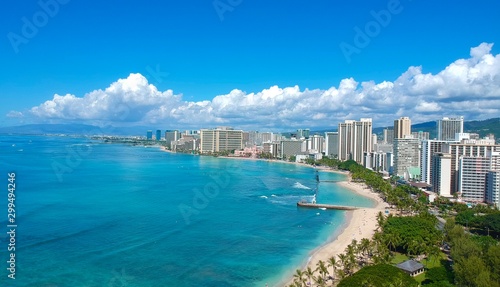Panoramic aerial view of Waikiki beach  © Elias Bitar
