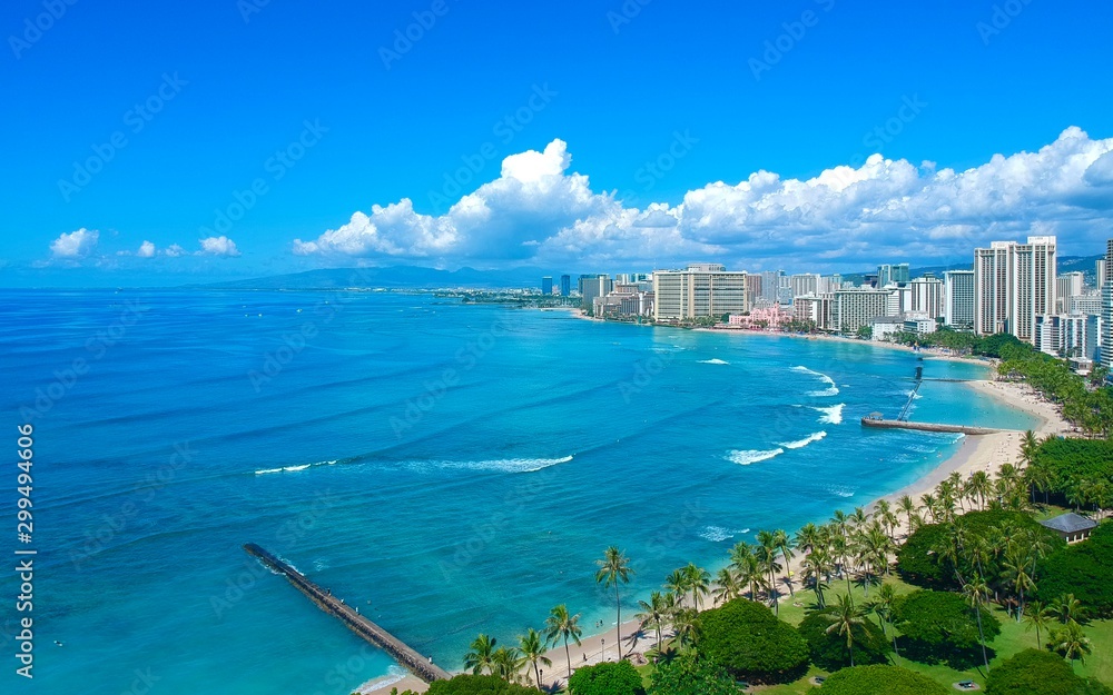 Aerial view of the Waikiki Beach Hawaii 