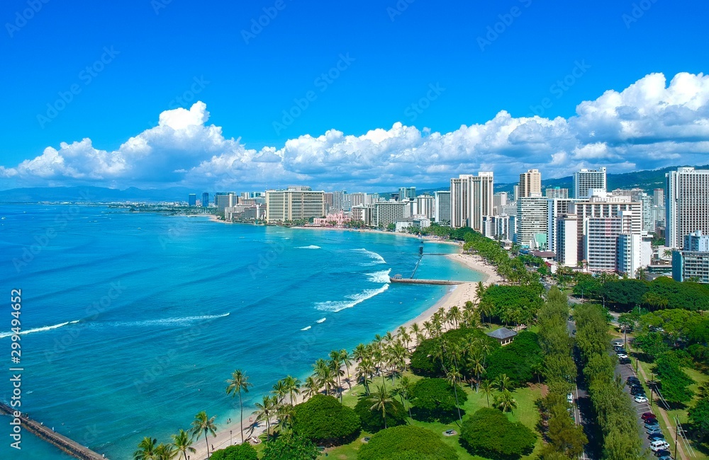 Aerial view of Waikiki beach Hawaii 