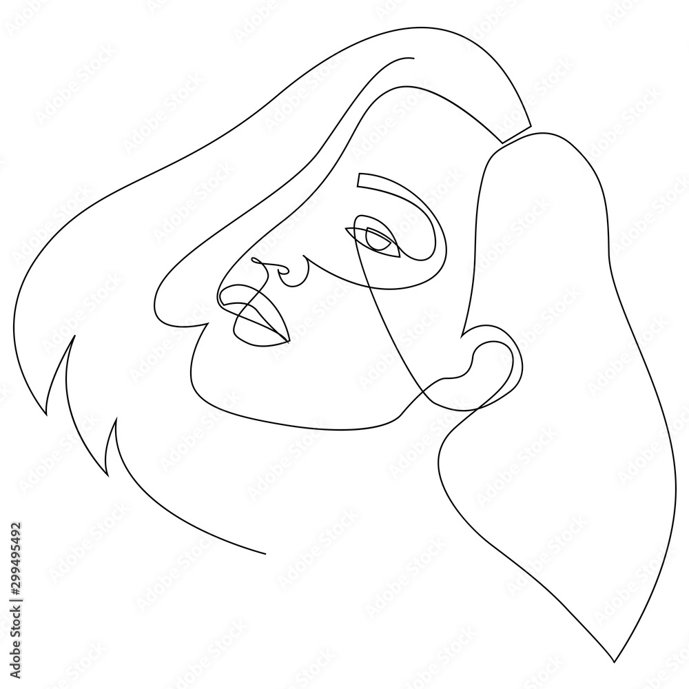 One line girl or woman portrait design. Hand drawn minimalism style. Vector illustration One line girl or woman portrait design. Hand drawn minimalism style. Vector illustration