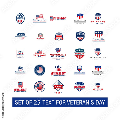 Set of 25 design Vector template with text for veteran's day