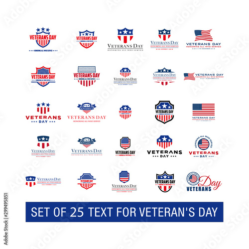 Set of 25 design Vector template with text for veteran's day