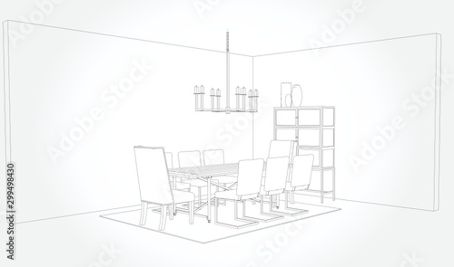 Linear sketch of an interior. Sketch Line  room . Vector illustration.outline sketch drawing perspective of a interior space