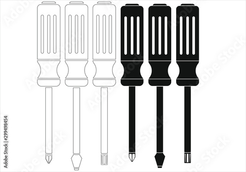 Resizeable screwdrivers minimal vector for workshop or service line photo