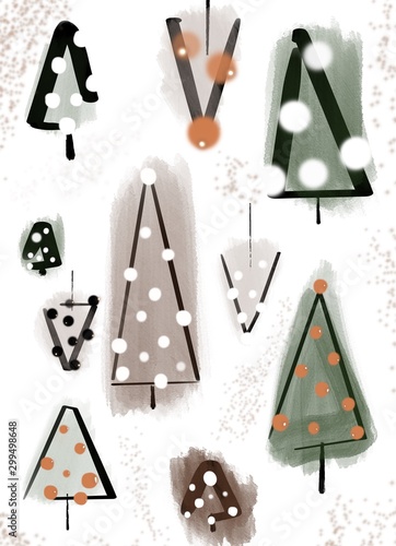 set of icons Christmas tree in Scandinavian style  for card and fabrics 