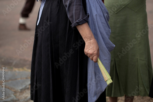 Woman is holding a fan photo