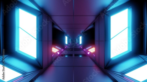 futuristic scifi technic space hangar tunnel corridor 3d illustration wallpaper background design
