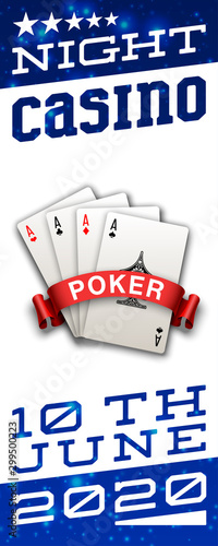 illustration Online web casino banner with american Poker playing cards on blue background. Marketing Luxury blue space Banner Poker playing cards. Advertising poster set Online web Casino Jackpot