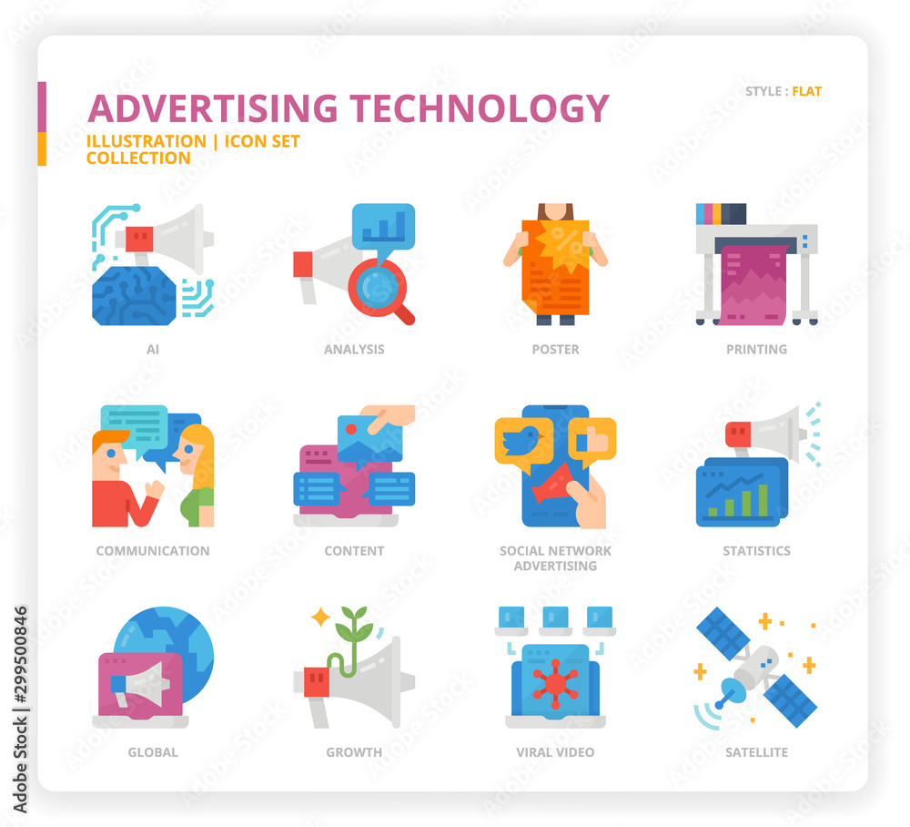 Advertising technology icon set