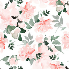 Fototapete Rosenmuster Sommerliche Aquarellblumen Handgemalt  © Karma