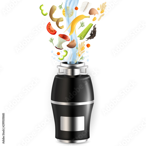 Food waste disposer, vector realistic isolated illustration
