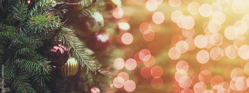 Christmas tree with copyspace blurred background bokeh lights