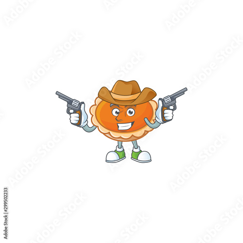 pastry orange pie character mascot with cowboy