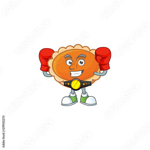 pastry orange pie character mascot with boxing