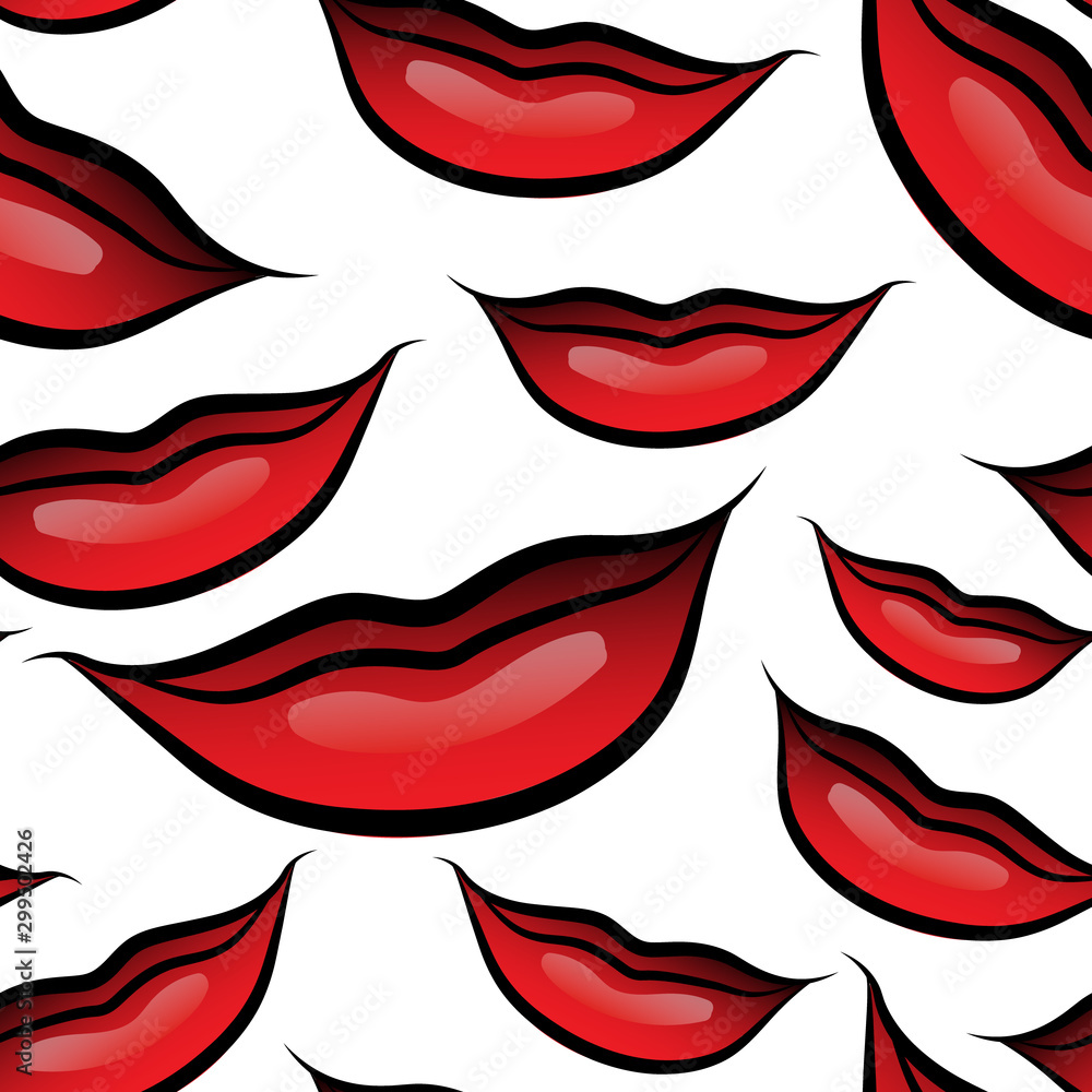 seamless pattern with female lips with red lipstick in pop art style seamless pattern with female lips with red lipstick in pop art style